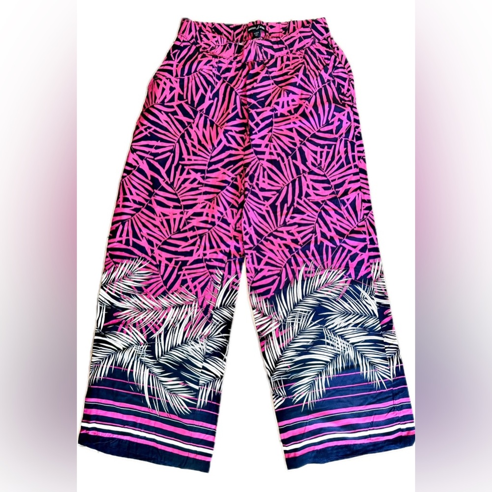 Nautica Pink and Black Leaf Print Wide Leg Pants Size S